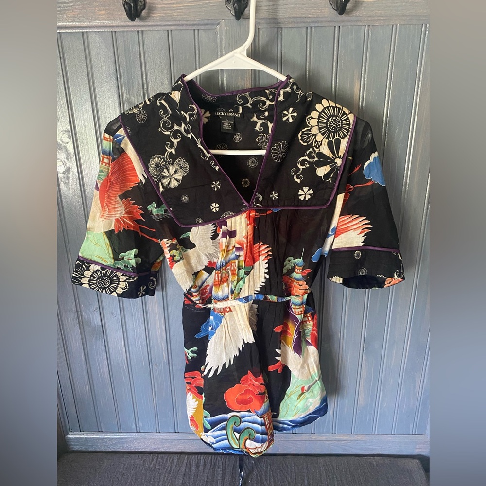 Lucky Brand Black Multicolor Floral Blouse